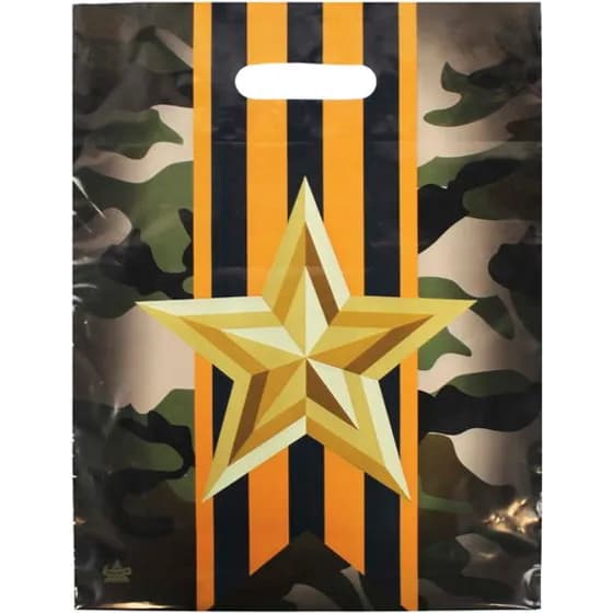 Пакет 31×40, чёрный с золотом, рисунок «Отвага»