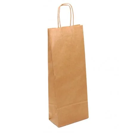 Крафт-пакет с кручеными ручками 12×8×33 см, под бутылку, 70 г/м², бурый