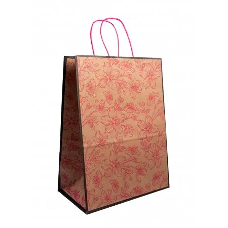 Подарочный крафт-пакет 26×15×35 см, с рисунком «Flowers»