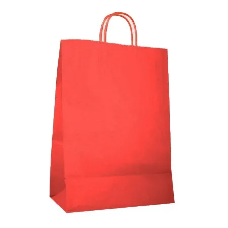 Крафт-пакет с кручеными ручками, 22×12×25 см, 80 г/м², красный