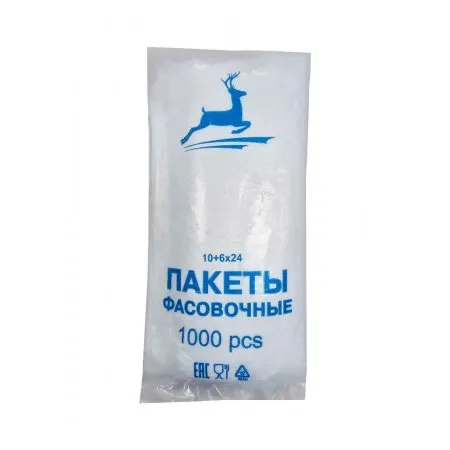 Фасовочные пакеты 10(+6)×24 см, 6 мкм, ПНД, прозрачный, 1000 шт